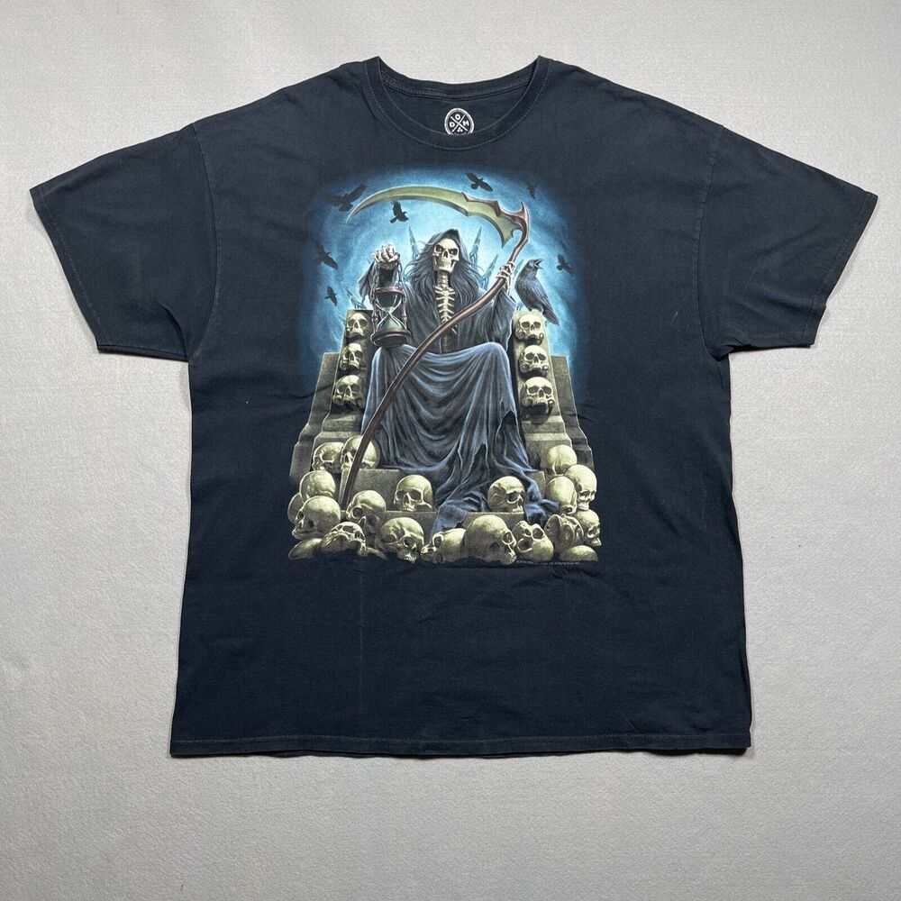 DOM Grim Reaper Graphic Shirt Men 2XL Regular Fit Black Skulls Death Grunge 5175